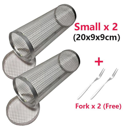 New Rolling Grilling BBQ Basket Stainless Steel Leakproof Mesh Barbecue Rack Outdoor Picnic Camping Simple Cylindrical BBQ Grill - 