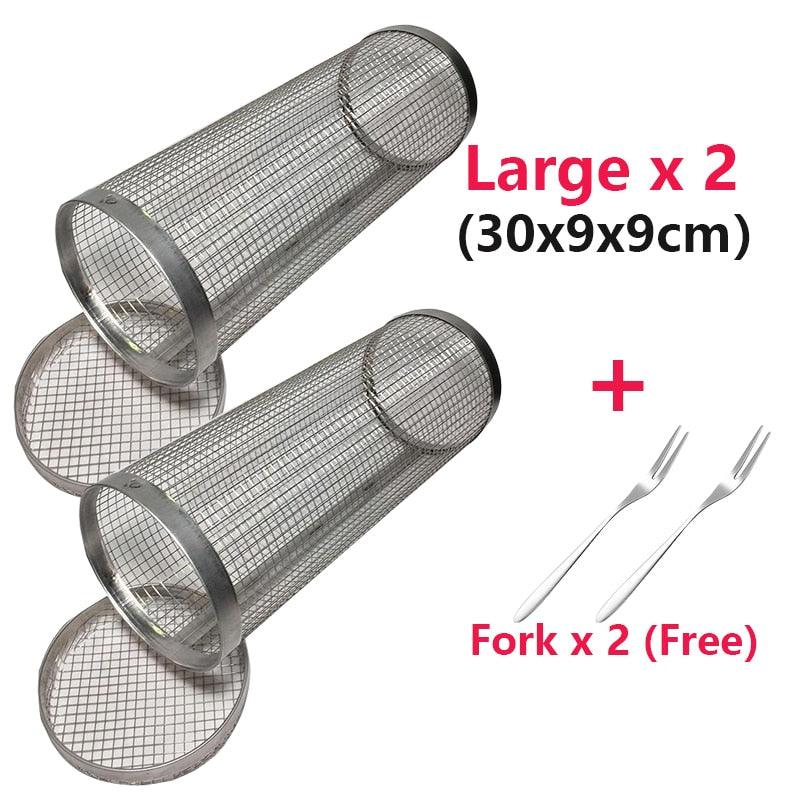 New Rolling Grilling BBQ Basket Stainless Steel Leakproof Mesh Barbecue Rack Outdoor Picnic Camping Simple Cylindrical BBQ Grill - 