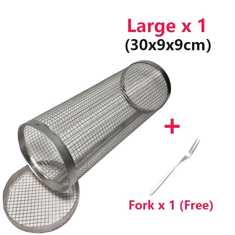 New Rolling Grilling BBQ Basket Stainless Steel Leakproof Mesh Barbecue Rack Outdoor Picnic Camping Simple Cylindrical BBQ Grill - 