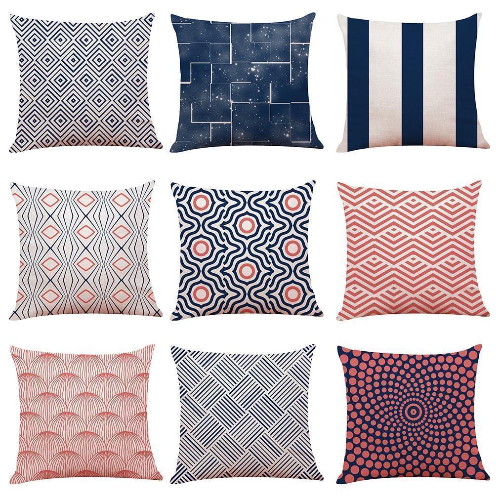 Pink Geometric Pattern Cotton Pillowcase