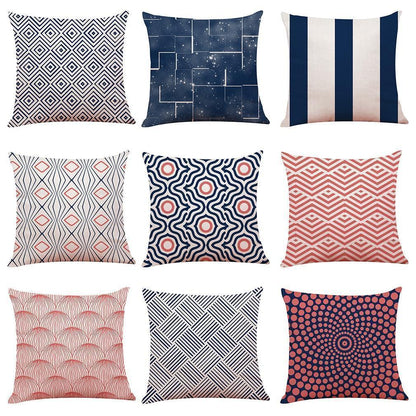 Pink Geometric Pattern Cotton Pillowcase