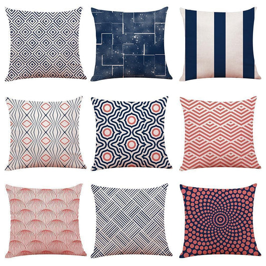 Pink Geometric Pattern Cotton Pillowcase