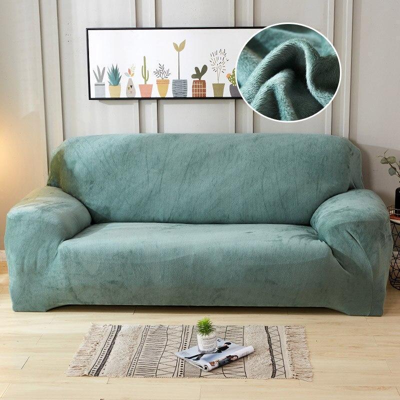 Plush Sofa Cover Stretch Solid Color Thick Slipcover Sofa Covers for Living Room Pets Chair Cover Cushion Cover Sofa Towel 1PC - 