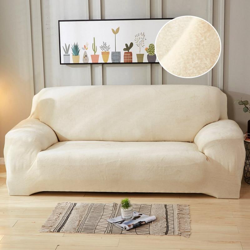 Plush Sofa Cover Stretch Solid Color Thick Slipcover Sofa Covers for Living Room Pets Chair Cover Cushion Cover Sofa Towel 1PC - 