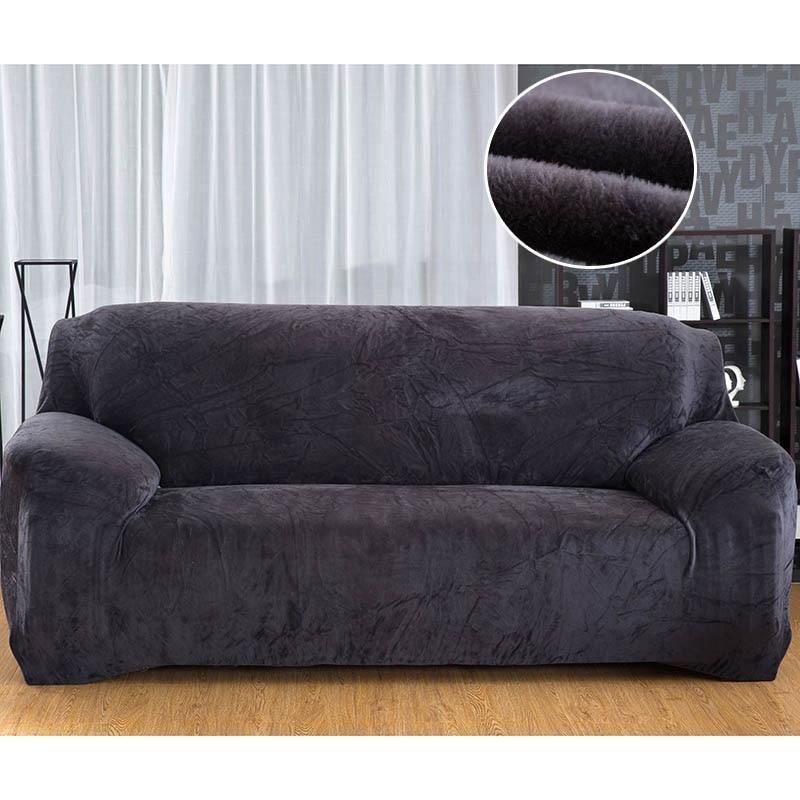 Plush Sofa Cover Stretch Solid Color Thick Slipcover Sofa Covers for Living Room Pets Chair Cover Cushion Cover Sofa Towel 1PC - 