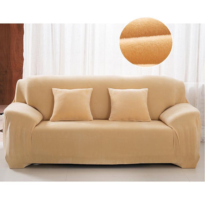 Plush Sofa Cover Stretch Solid Color Thick Slipcover Sofa Covers for Living Room Pets Chair Cover Cushion Cover Sofa Towel 1PC - 