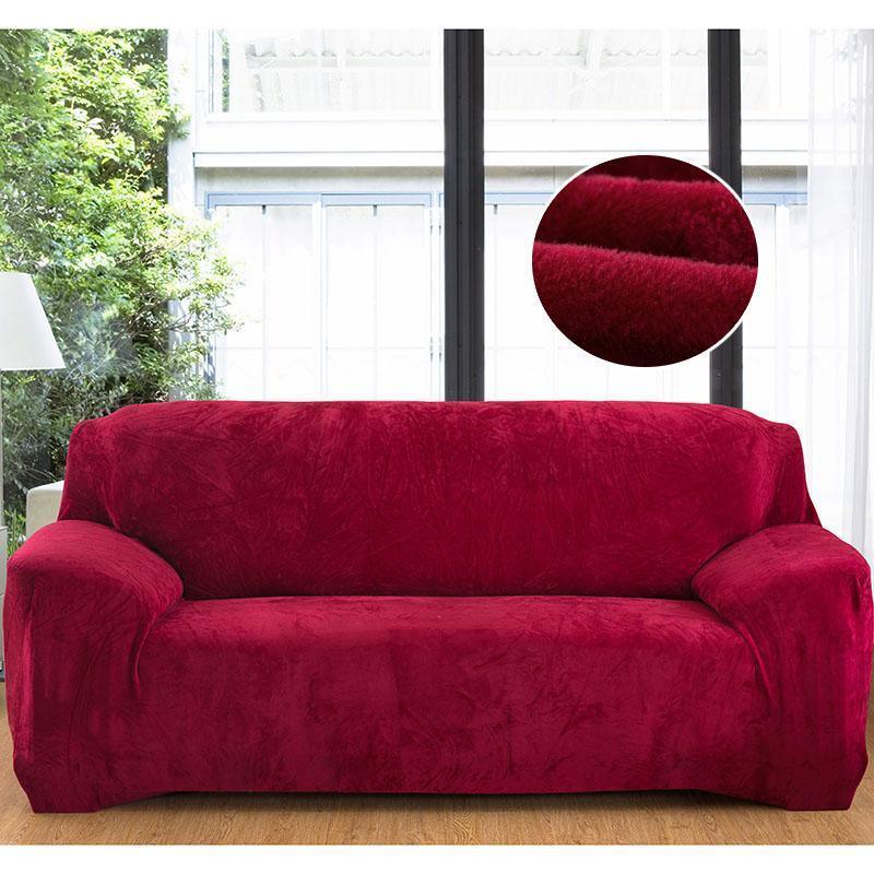 Plush Sofa Cover Stretch Solid Color Thick Slipcover Sofa Covers for Living Room Pets Chair Cover Cushion Cover Sofa Towel 1PC - 