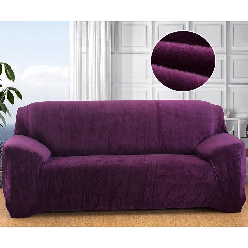 Plush Sofa Cover Stretch Solid Color Thick Slipcover Sofa Covers for Living Room Pets Chair Cover Cushion Cover Sofa Towel 1PC - 