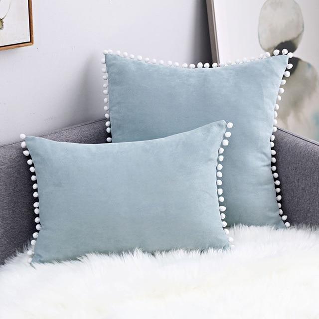 Pompon Hair Ball Lace Cushion Cover Pillow Case - 