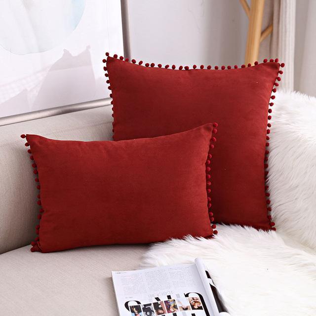 Pompon Hair Ball Lace Cushion Cover Pillow Case - 