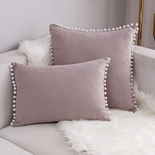 Pompon Hair Ball Lace Cushion Cover Pillow Case - 