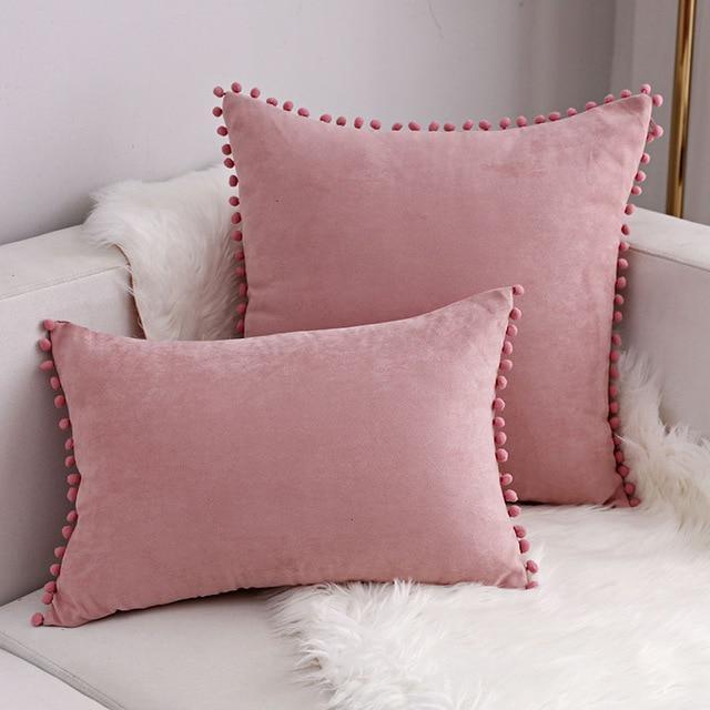 Pompon Hair Ball Lace Cushion Cover Pillow Case - 