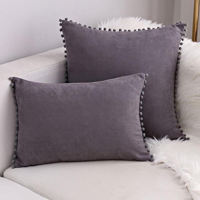 Pompon Hair Ball Lace Cushion Cover Pillow Case - 