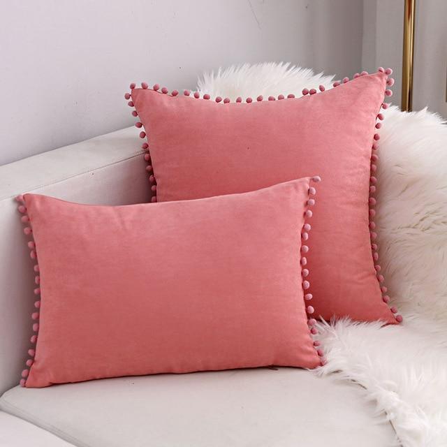 Pompon Hair Ball Lace Cushion Cover Pillow Case - 