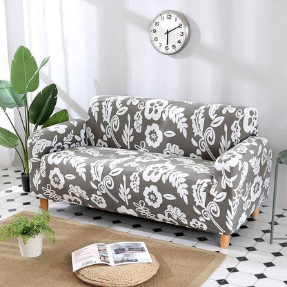 Simple Beige White Flower Pattern Stretch Sofa Couch Slip Cover - 