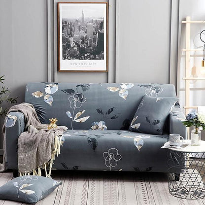 Simple Stylish Grey Abstract Flower Stretch Sofa Slip Cover - 