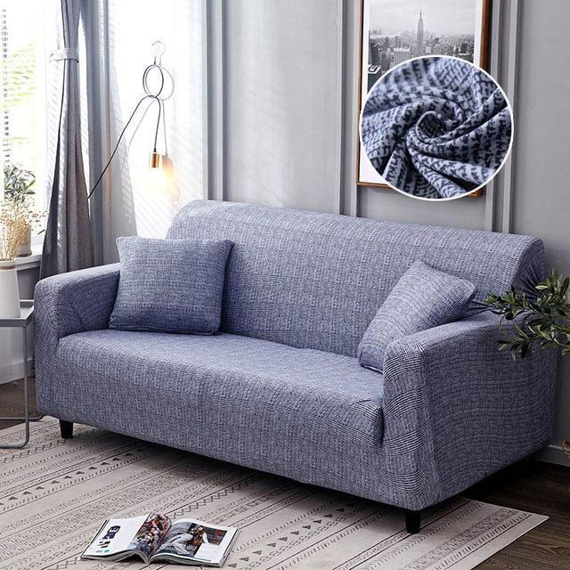 Simple Stylish Modern Blue Grey Stretch Sofa Slip Cover - 