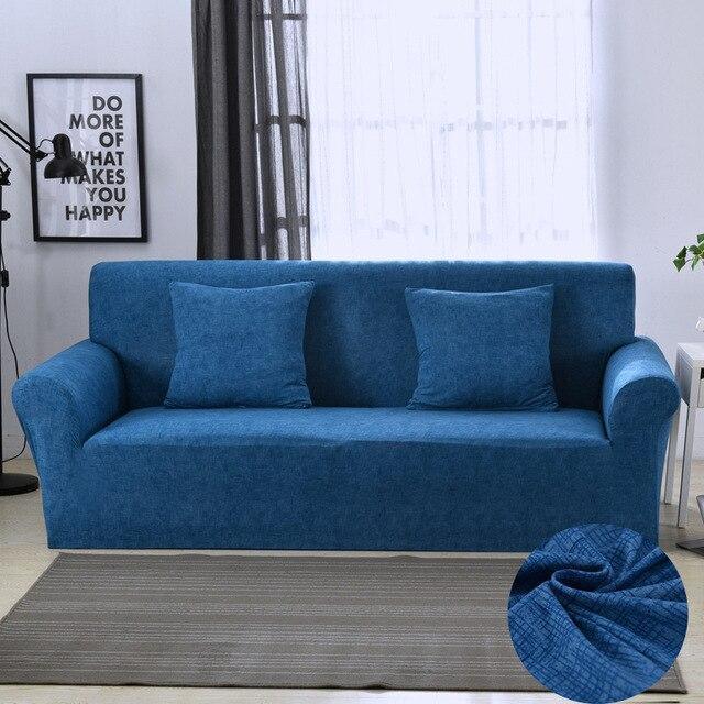 Simple Stylish Modern Blue Grey Stretch Sofa Slip Cover - 