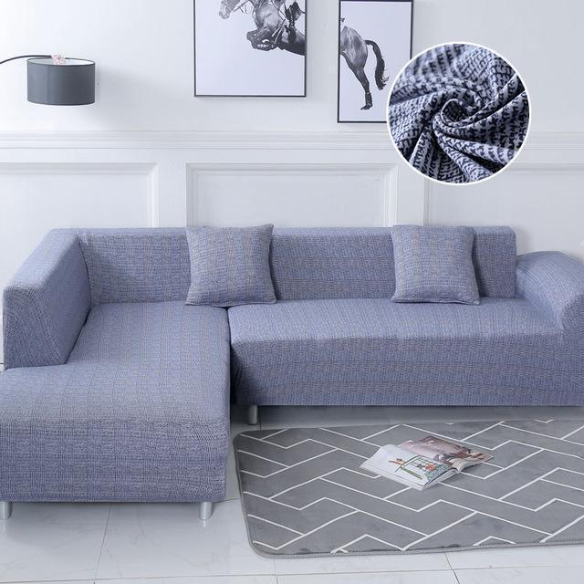 Simple Stylish Modern Blue Grey Stretch Sofa Slip Cover