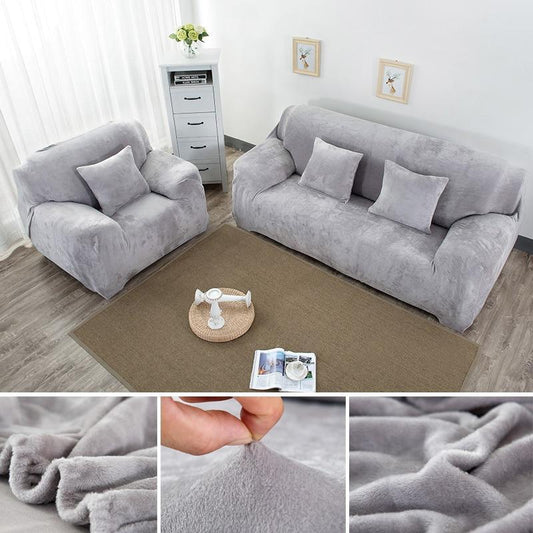 Solid Color Plush Thicken Elastic Sofa Cover Universal Sectional Slipcover 1/2/3/4 Seater