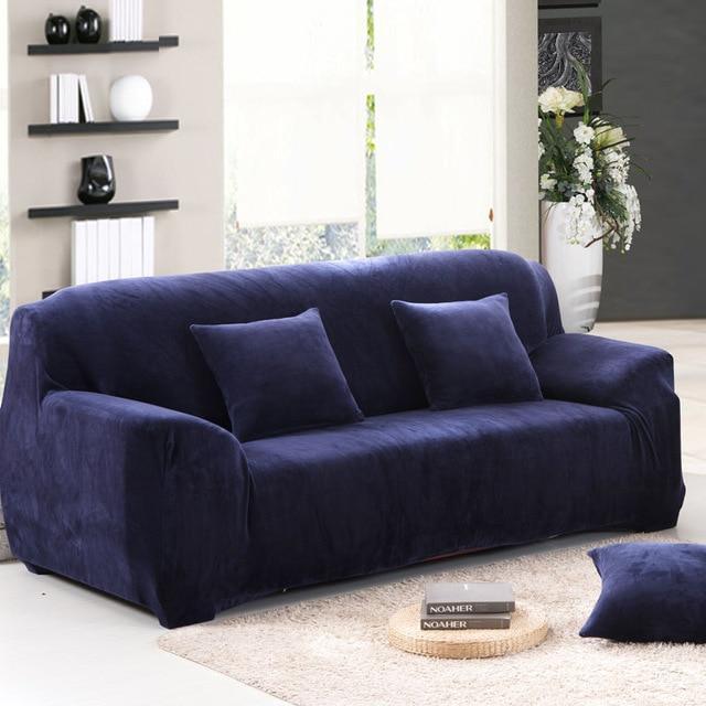 Solid Color Plush Thicken Elastic Sofa Cover Universal Sectional Slipcover 1/2/3/4 Seater - 