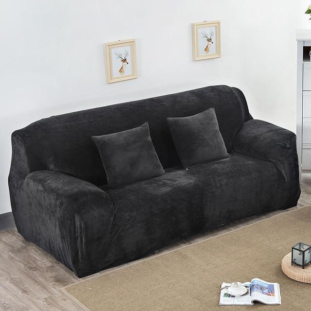 Solid Color Plush Thicken Elastic Sofa Cover Universal Sectional Slipcover 1/2/3/4 Seater - 