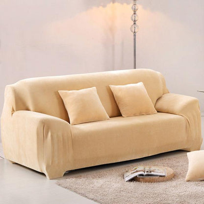 Solid Color Plush Thicken Elastic Sofa Cover Universal Sectional Slipcover 1/2/3/4 Seater - 