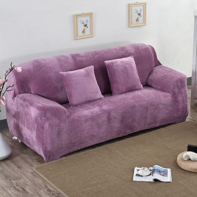 Solid Color Plush Thicken Elastic Sofa Cover Universal Sectional Slipcover 1/2/3/4 Seater - 