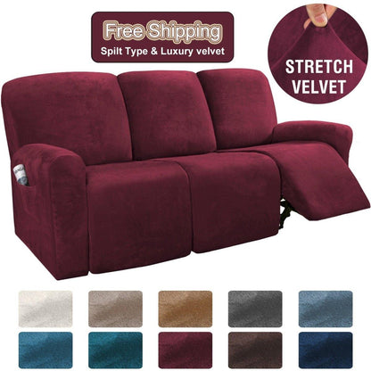 Stretch Velvet 1-2-3 Seater All-inclusive Elastic Recliner Sofas Cover Non-slip Convertible Reclining Relax Armchair Sofa Cover