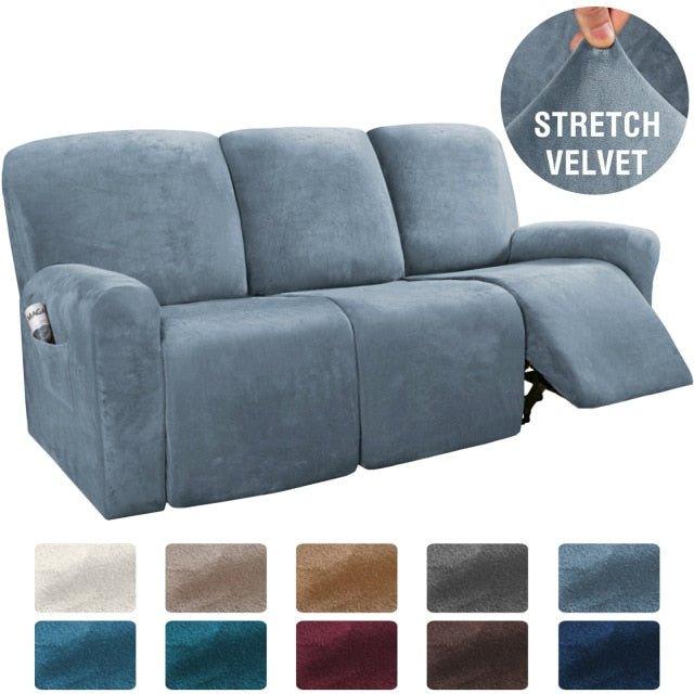 Stretch Velvet 1-2-3 Seater All-inclusive Elastic Recliner Sofas Cover Non-slip Convertible Reclining Relax Armchair Sofa Cover - 