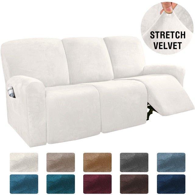 Stretch Velvet 1-2-3 Seater All-inclusive Elastic Recliner Sofas Cover Non-slip Convertible Reclining Relax Armchair Sofa Cover - 