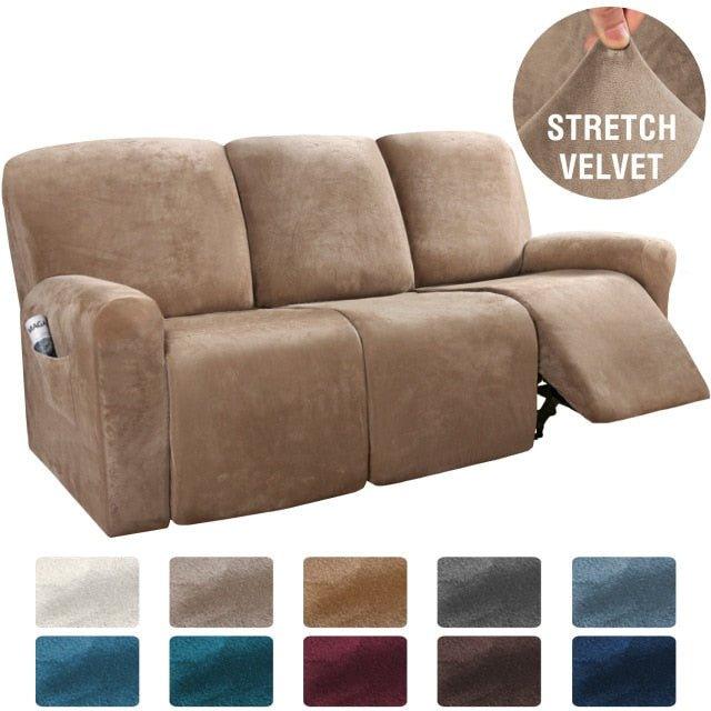 Stretch Velvet 1-2-3 Seater All-inclusive Elastic Recliner Sofas Cover Non-slip Convertible Reclining Relax Armchair Sofa Cover - 