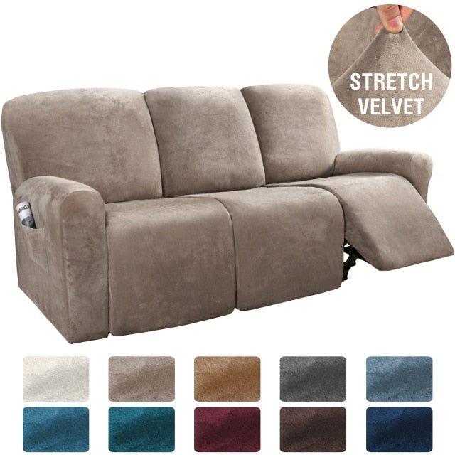 Stretch Velvet 1-2-3 Seater All-inclusive Elastic Recliner Sofas Cover Non-slip Convertible Reclining Relax Armchair Sofa Cover - 