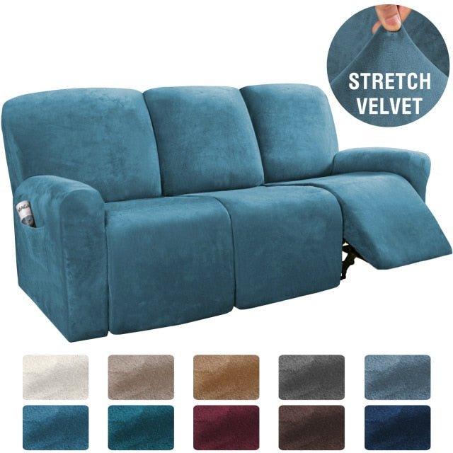 Stretch Velvet 1-2-3 Seater All-inclusive Elastic Recliner Sofas Cover Non-slip Convertible Reclining Relax Armchair Sofa Cover - 