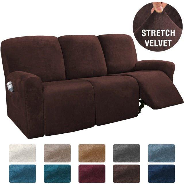 Stretch Velvet 1-2-3 Seater All-inclusive Elastic Recliner Sofas Cover Non-slip Convertible Reclining Relax Armchair Sofa Cover - 