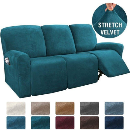 Stretch Velvet 1-2-3 Seater All-inclusive Elastic Recliner Sofas Cover Non-slip Convertible Reclining Relax Armchair Sofa Cover - 