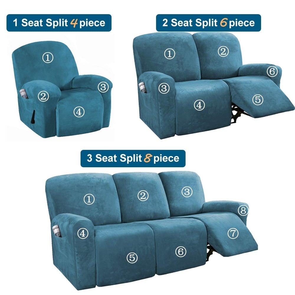 Stretch Velvet 1-2-3 Seater All-inclusive Elastic Recliner Sofas Cover Non-slip Convertible Reclining Relax Armchair Sofa Cover