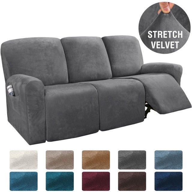 Stretch Velvet 1-2-3 Seater All-inclusive Elastic Recliner Sofas Cover Non-slip Convertible Reclining Relax Armchair Sofa Cover - 